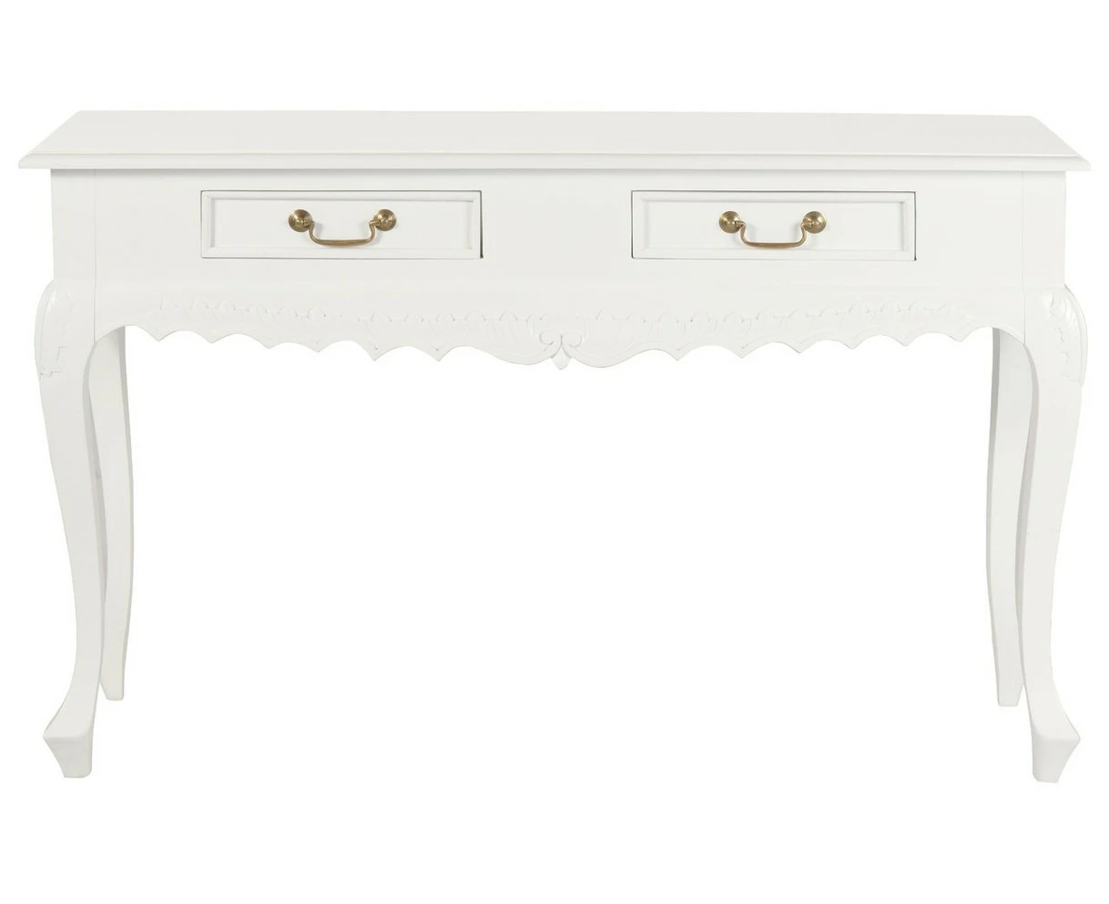 Jepara 2 Drawer Carved Sofa/Hall Table (White)