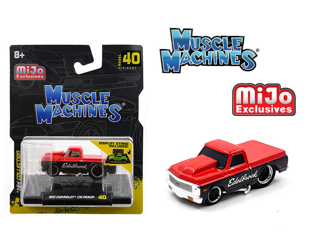 Muscle Machines 1:64 1972 Chevrolet C-10 Pick Up Edelbrock Limited Edition - Red with Black - Mijo Exclusives