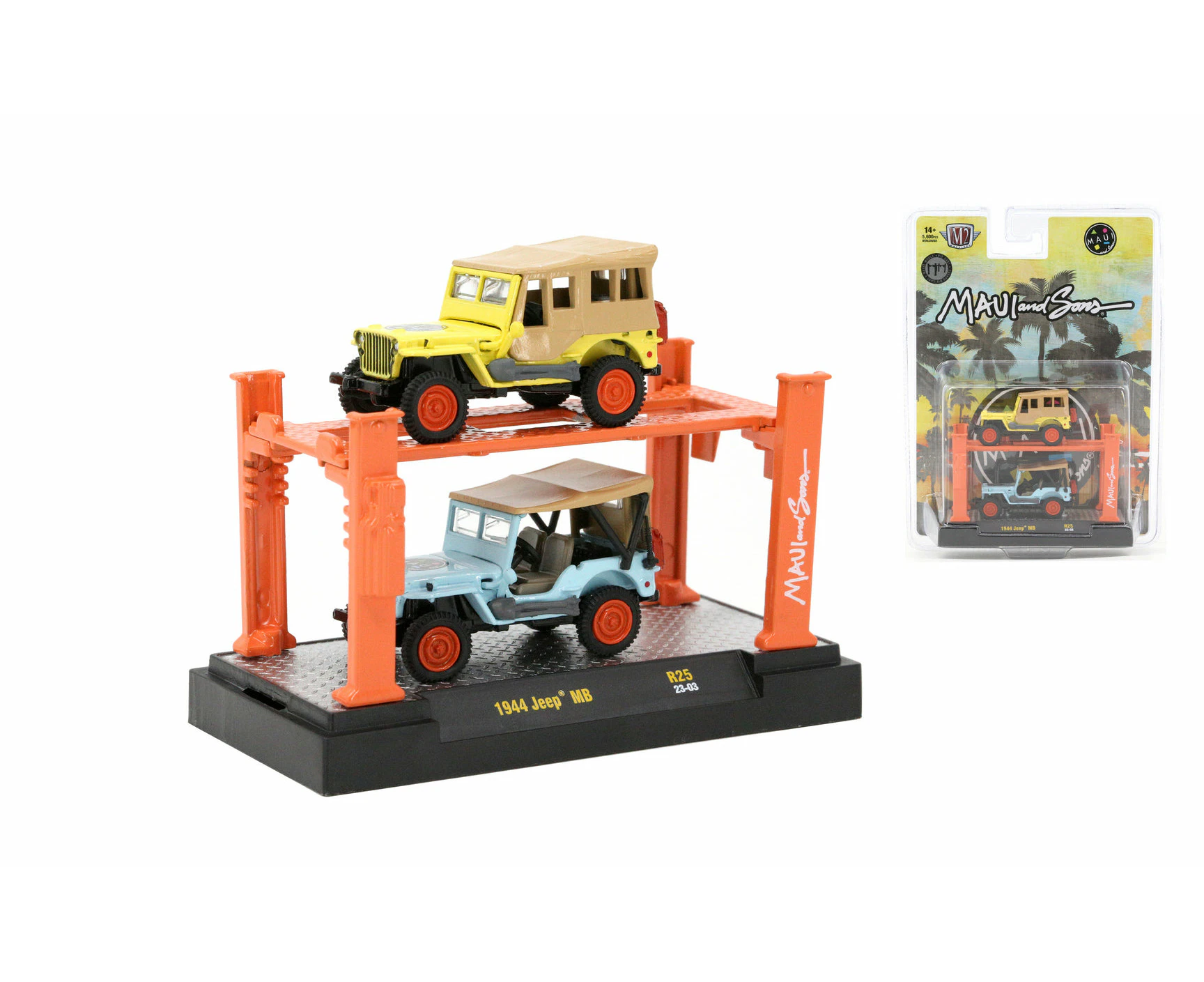 M2 Machines 1:64 Auto-Lift 2 Pack Release 25 - 1944 Jeep MB Maui and Sons