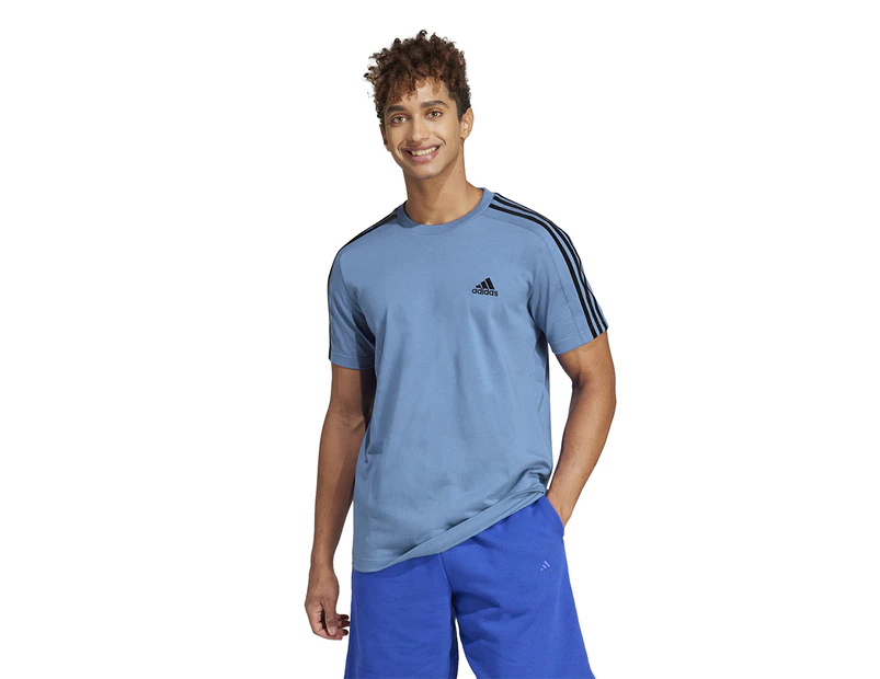 Adidas Men's Essentials Single Jersey 3-Stripes Tee / T-Shirt / Tshirt - Semi Blue Burst