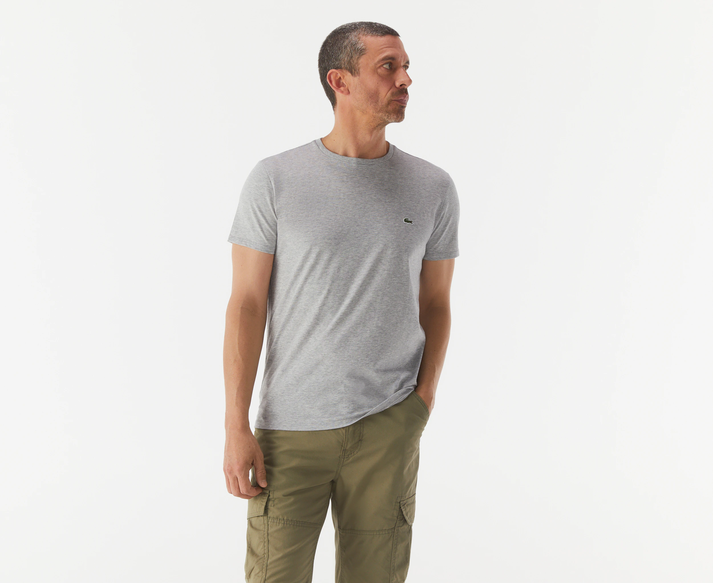 Lacoste Men's Core Round Neck Short Sleeve Tee / T-Shirt / Tshirt - Grey Chine