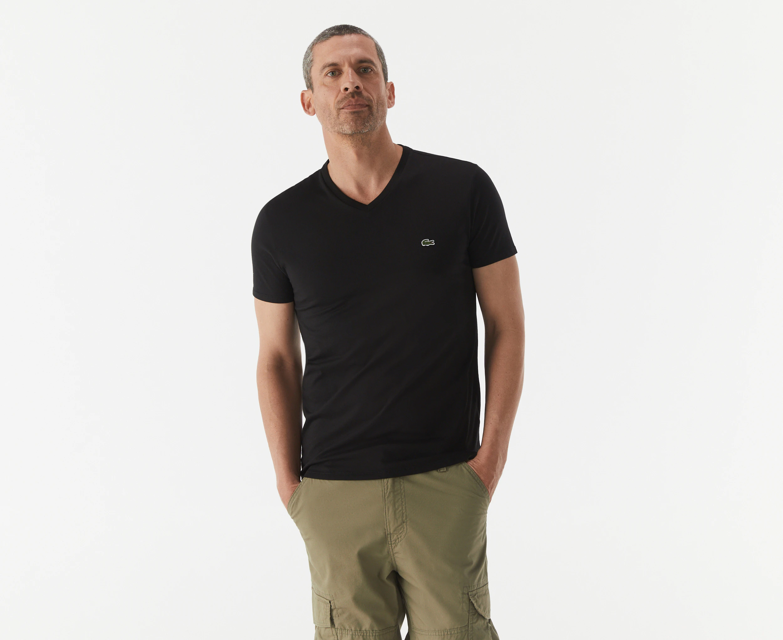 Lacoste Men's Core V-Neck Short Sleeve Tee / T-Shirt / Tshirt - Black