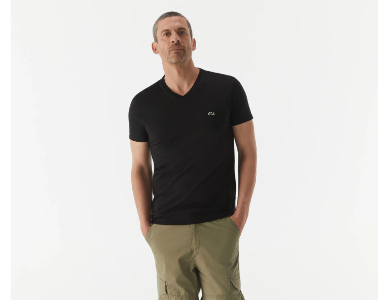 Lacoste Men's Core V-Neck Short Sleeve Tee / T-Shirt / Tshirt - Black