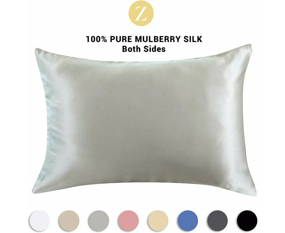 Pillowcase 100% Natural Mulberry Silk - for Hair and Skin - 19 mm Silk on both sides - 1 unit, Silk, Silvergrey, Standard 50x75cm