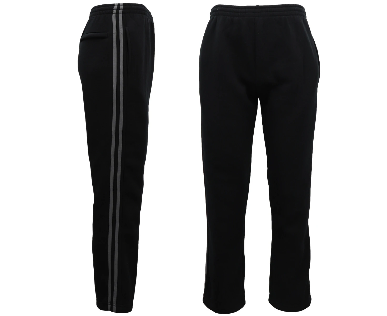 Men's Fleece Casual Sports Track Pants w Zip Pocket Striped Sweat Trousers S-6XL - Black w Grey Stripes