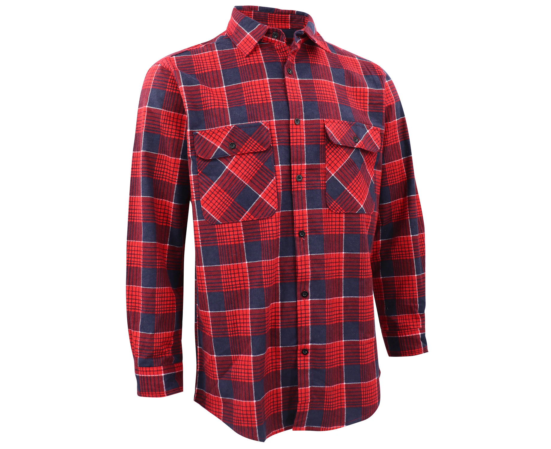 Men's 100% Cotton Flannelette Shirt Long Sleeve Plaid Check Flannel w Pockets