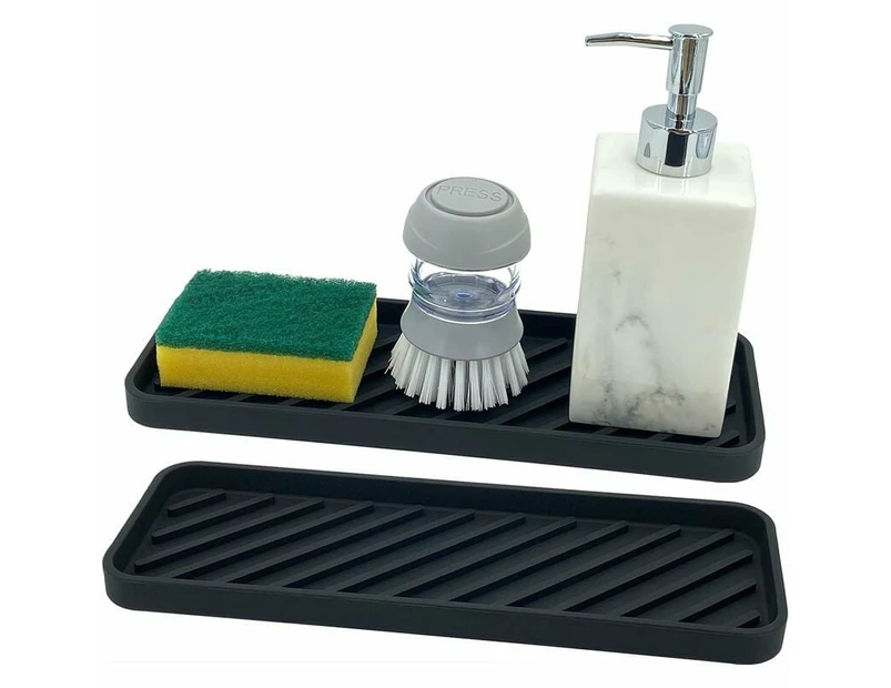 Sink Organizer Silicone Sponge Holder, Kitchen Bathroom Organizer for Sponges, Brushes, Soap, Drain Mat Silicone, Dishwasher Resistant(Black, 2 pcs)