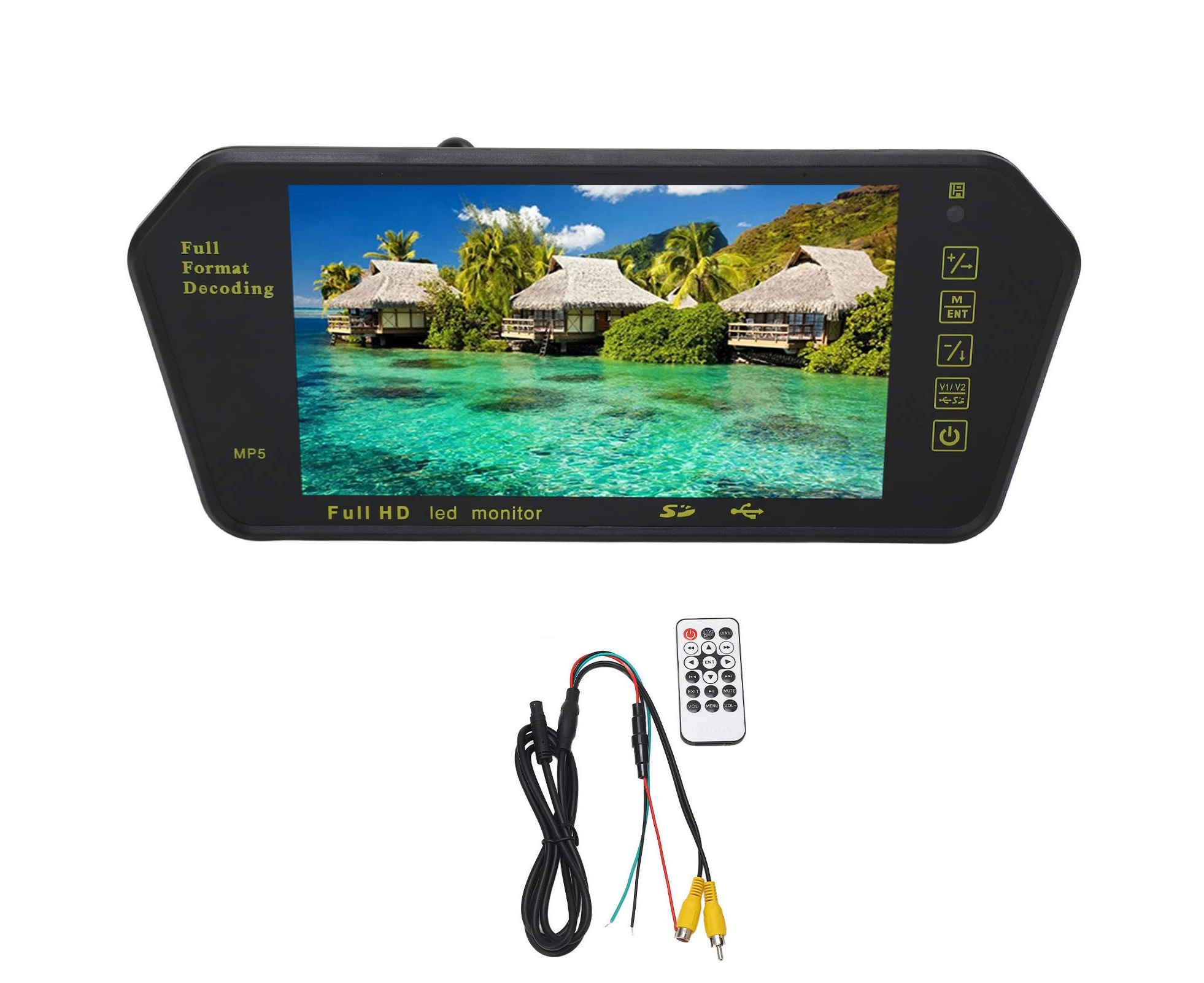 7 Inch Rearview Mirror Display High Resolution Multimedia Dash Cam Rear Mirror Backup Camera with Remote Control With 4 LED Camera