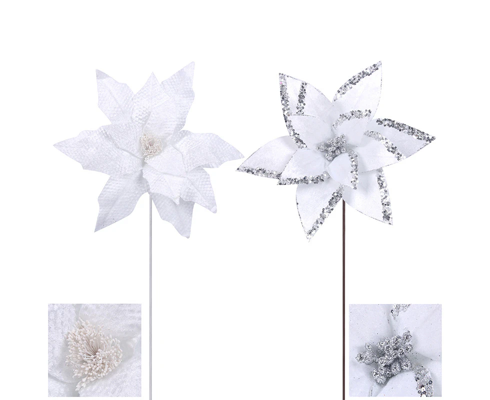 White Poinsettia and White & Silver 33cm Stem 1pc 2A