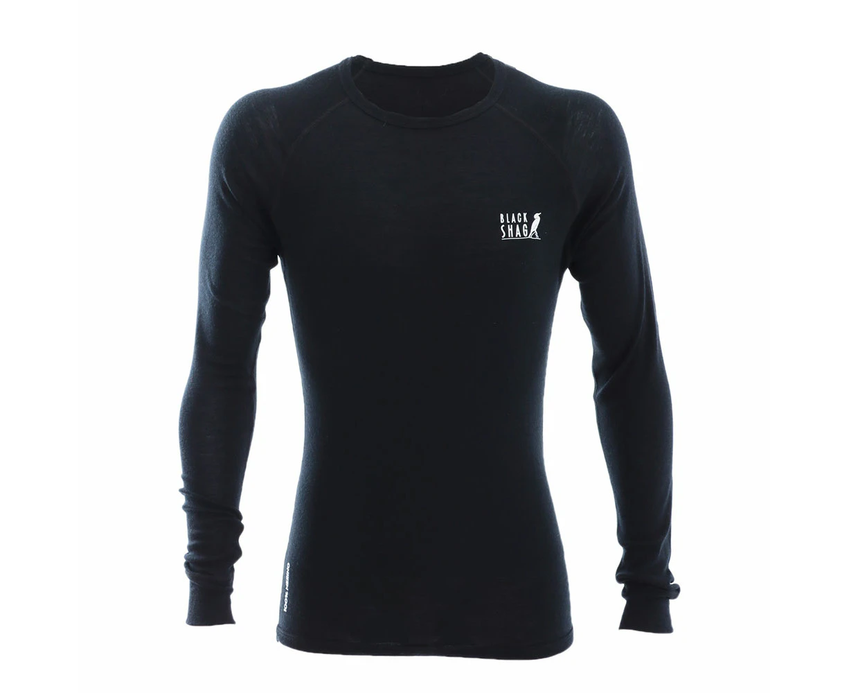 Black Shag Merino Mens Long Sleeve Thermal Top L