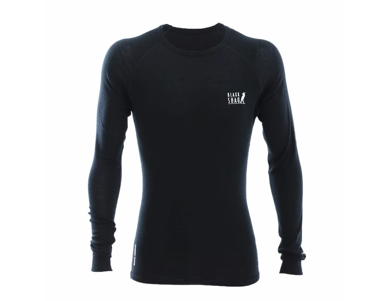 Black Shag Merino Mens Long Sleeve Thermal Top 2XL