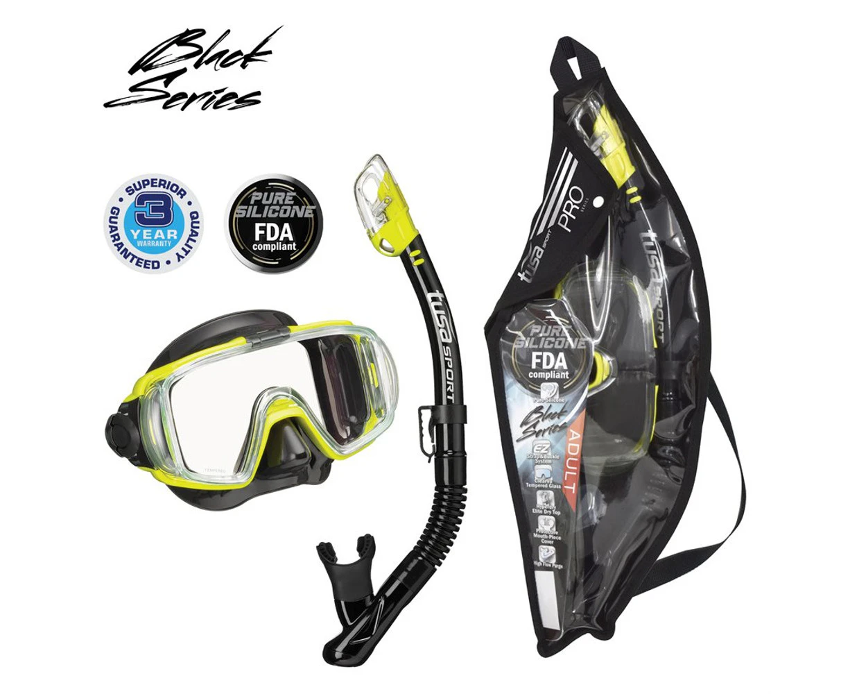 TUSA Sport Visio Tri-Ex Adult Combo Mask and Snorkel Set Black Silicone/Flash Yellow