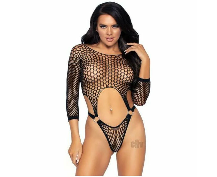 Elegant Intimates Long Sleeve Pothole Suit Thong Model Lspt 01 Women's Sensual Black Lingerie Full Body Pleasure One Size