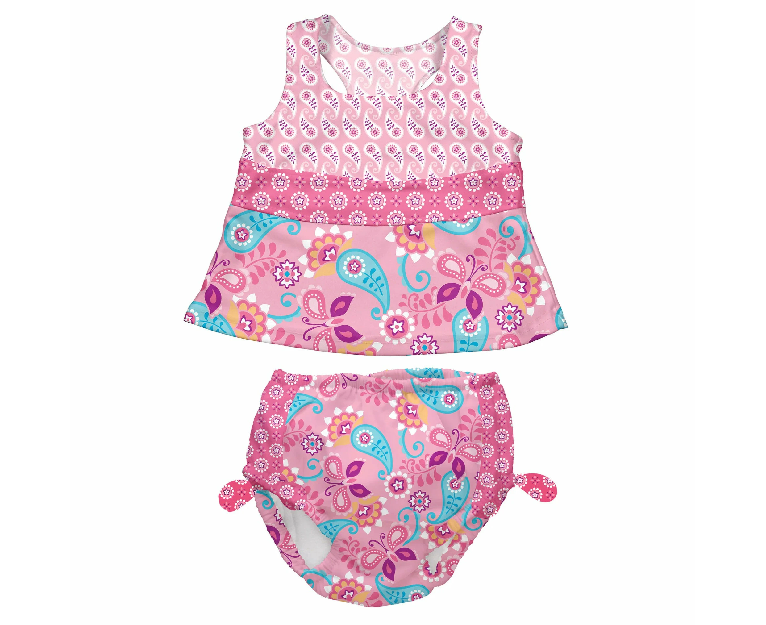 Green Sprouts | Swimsuit Set with Snap Reusable Absorbent Swim Diaper- Pink Paisley