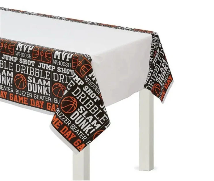 Basketball Plastic Table Cover - Nothing But Net Slam Dunk MVP Shot Tablecloth 137cm x 259cm for Sports Theme Kids Birthday Party Decor