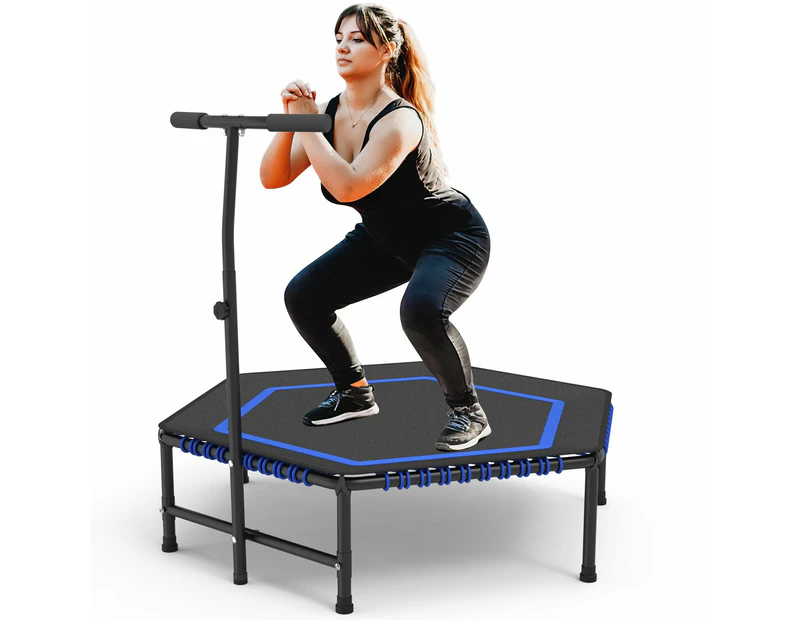 Jicoo 50" Hexagon Rebounder Trampoline for grown-ups Max Load 330lbs Fitness Trampoline with 6 Heights Adjustable Handle Bar Silent Trampoline