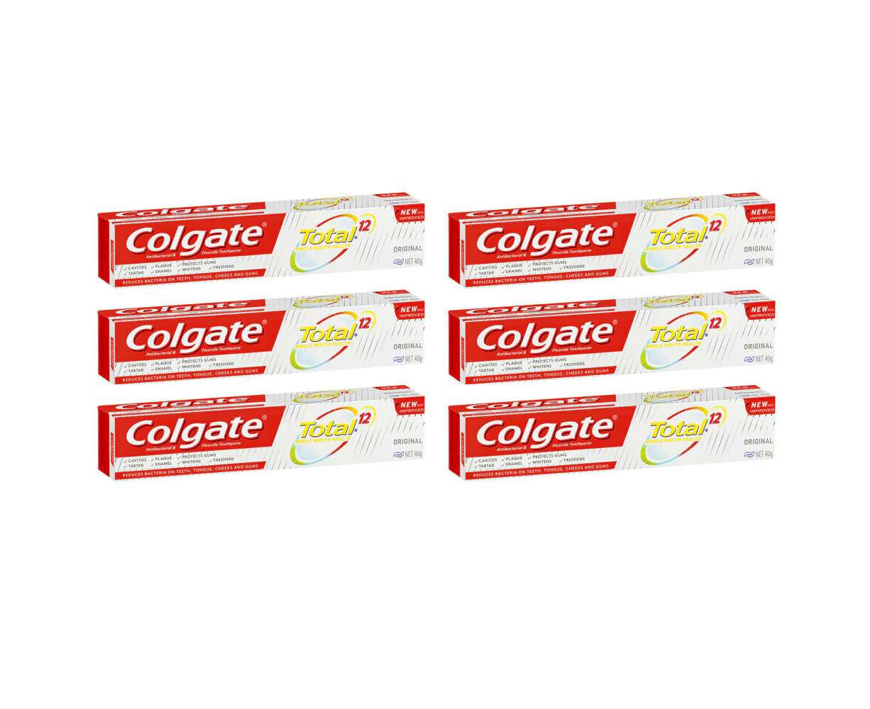 6x Colgate Total 40g Antibacterial Fluoride Toothpaste f/Cavities/Plaque/Enamel