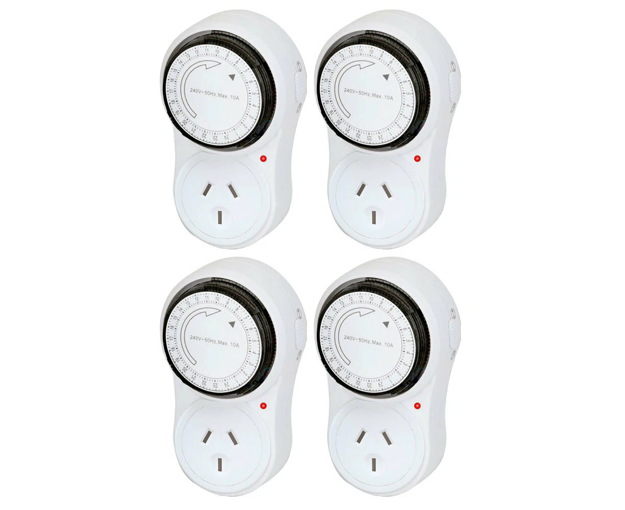 4x Sansai 24 Hour 2400W Outlet/Powerplug Mechanical Timer 240V w/Auto Switch WHT