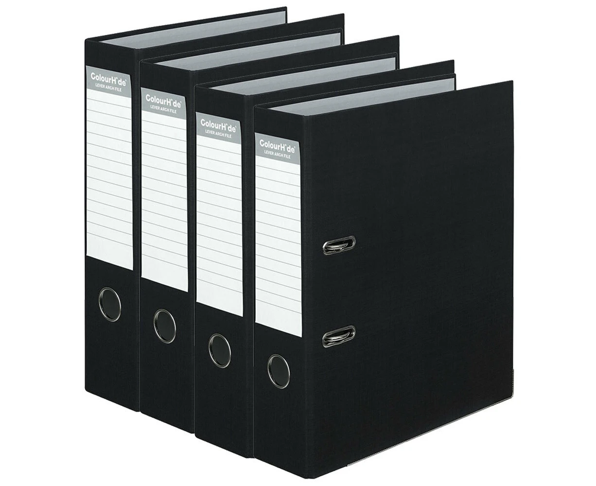 4PK Colour Hide A4 75mm 375 Sheets Lever Arch Binder File Organiser Office Black