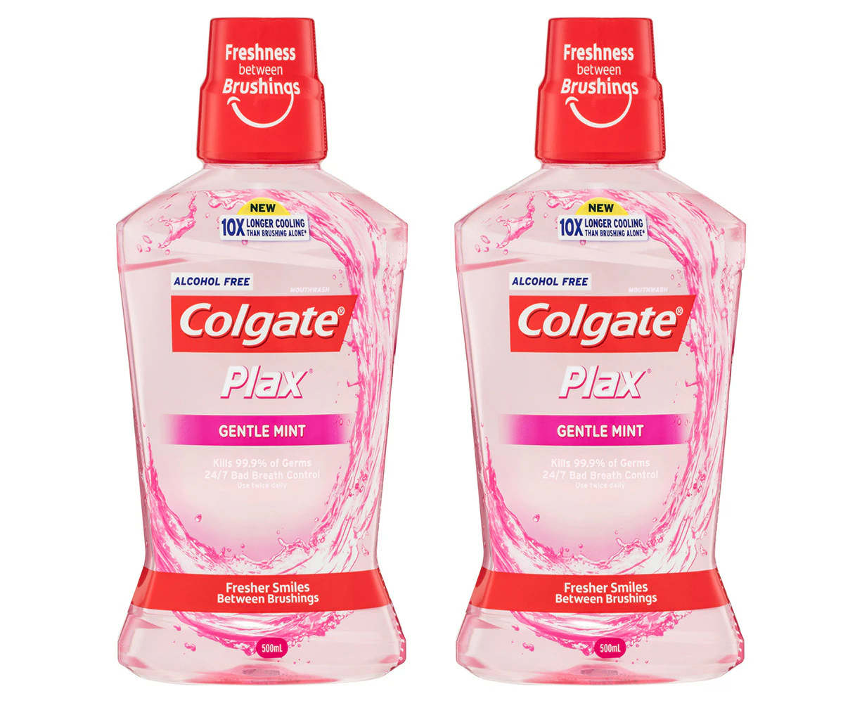 2x Colgate 500ml Plax Gentle Mint Mouthwash Alcohol Free Mouth Wash Oral Care