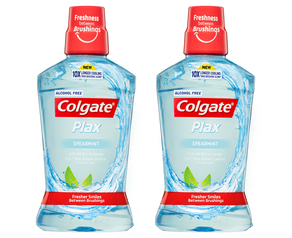 2x Colgate 500ml Plax Spearmint Mouthwash Alcohol Free Mouth Wash Oral Care