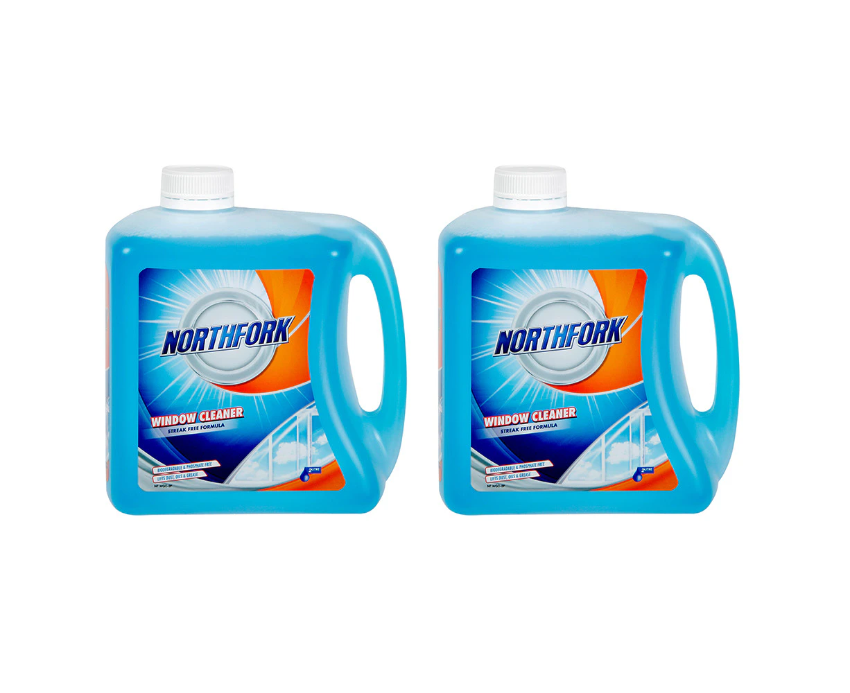 2x Northfork 2L Glass/Window Cleaning Liquid for Home Mirror/Car Windscreen