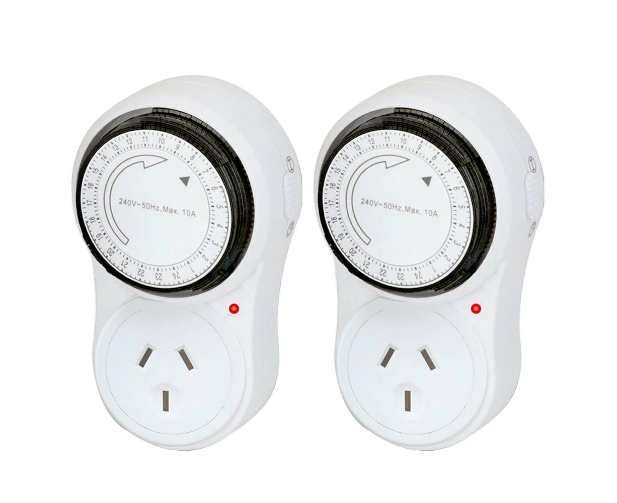 2 x Sansai 24 Hour 2400W Outlet/Powerplug Mechanical Timer 240V w/Auto Switch WHT