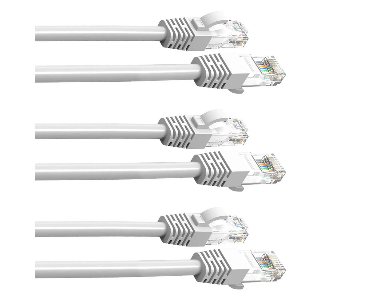 3PK Cruxtec 3m CAT6/RJ45 Network Lead Cable LAN Ethernet Internet Router Cord WH