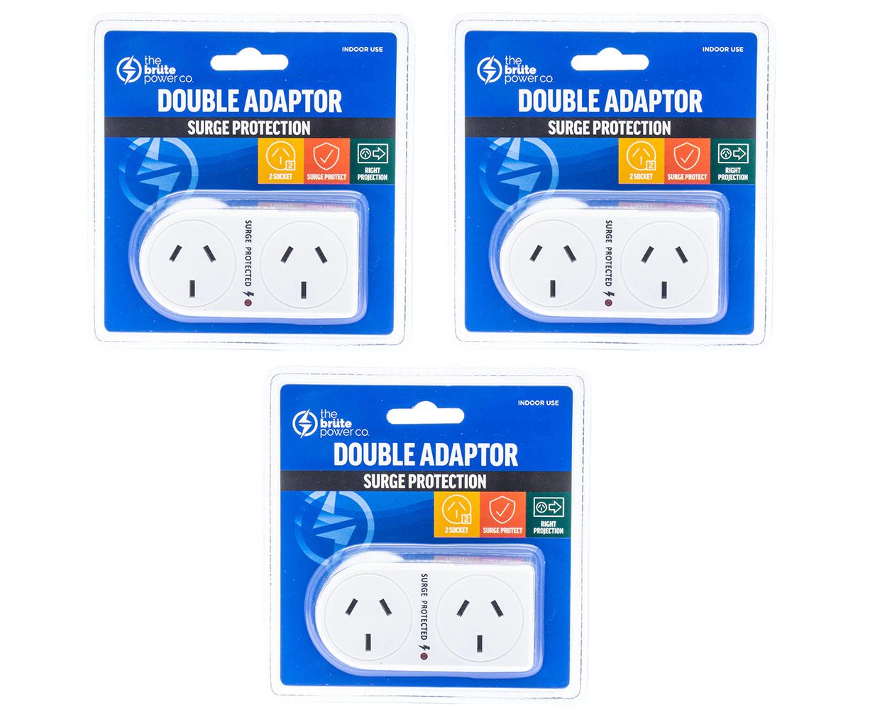 3PK The Brute Power Co Flat Right Double Plug Surge Protector Socket Adaptor