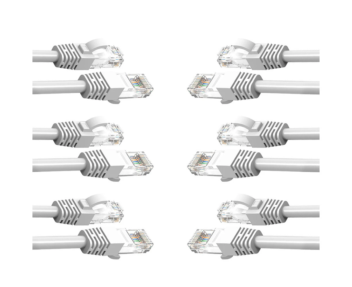 6PK Cruxtec 5m CAT6/RJ45 Network Lead Cable LAN Ethernet Internet Router Cord WH