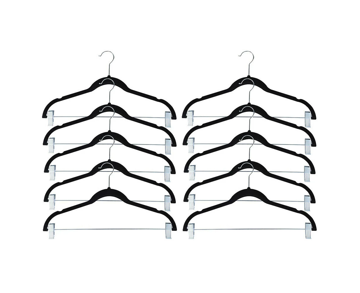 10pc Boxsweden Velvet Clothes/Pants/Trousers Hanging Hanger w/ Chrome Bar/Clips