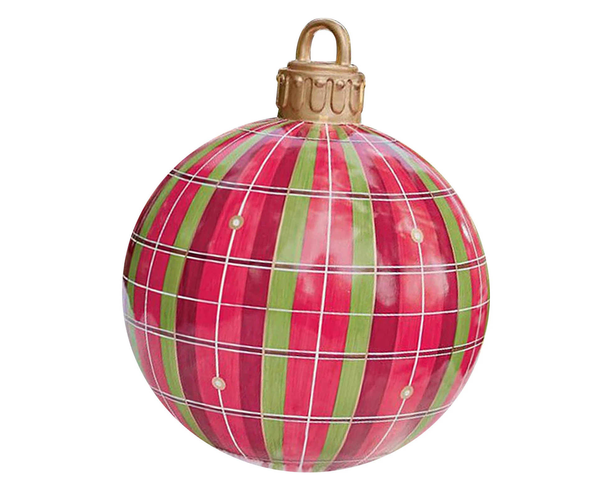 60cm Giant Inflatable Christmas Ball, PVC Christmas Decoration Ball for Outdoor, Holiday, Patio, Porch (Red Plaid)