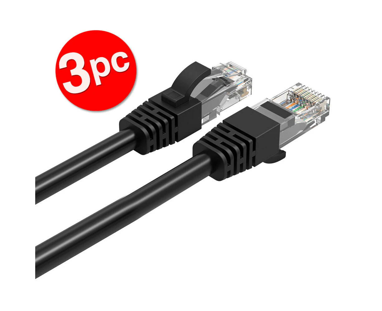 3PK Cruxtec 2m CAT6/RJ45 Network Lead Cable LAN Ethernet Internet Router Cord BK