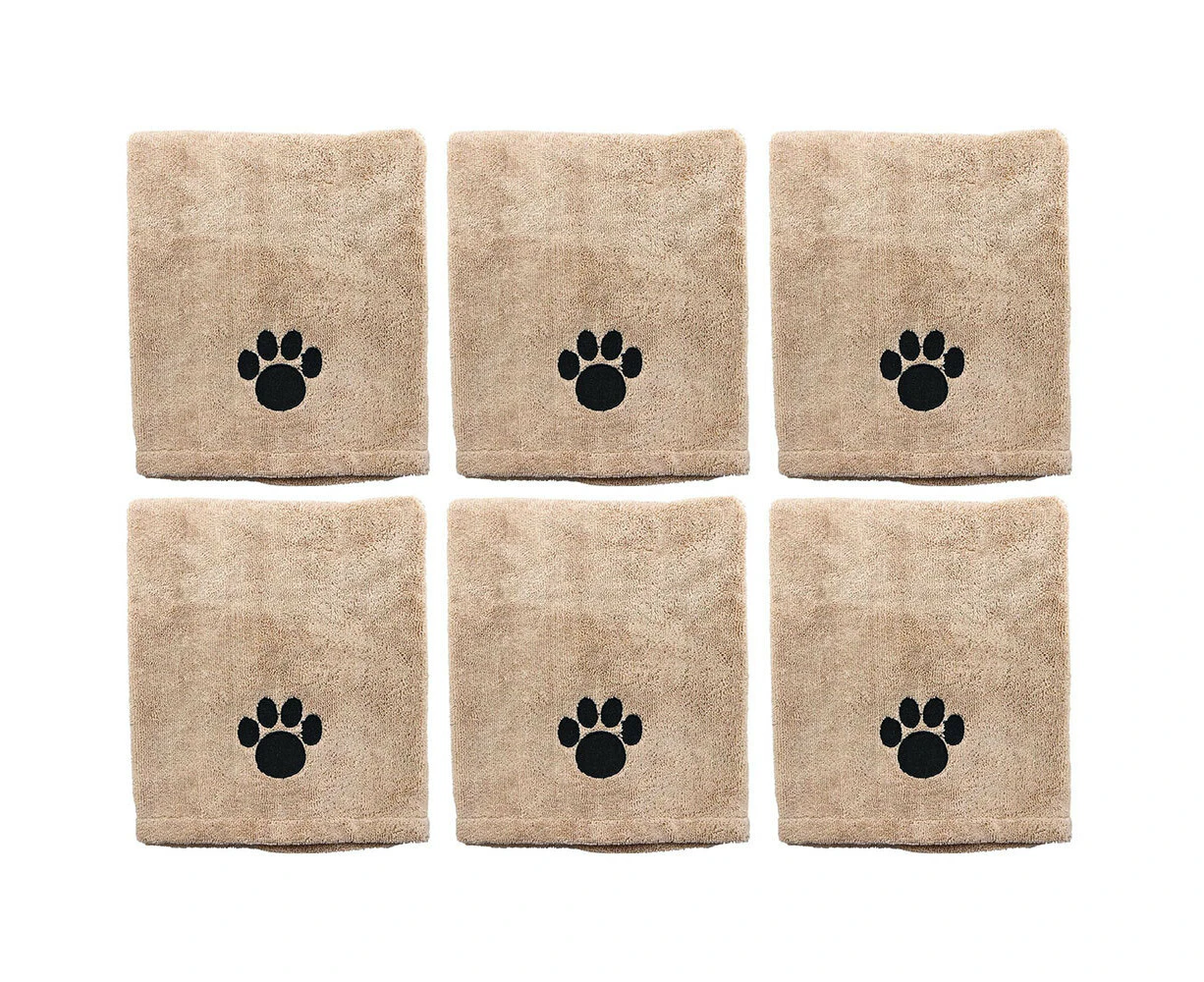 6x Paws & Claws 60x90cm Microfiber Drying Soft Towel Dogs/Cats/Pets Grooming BRN