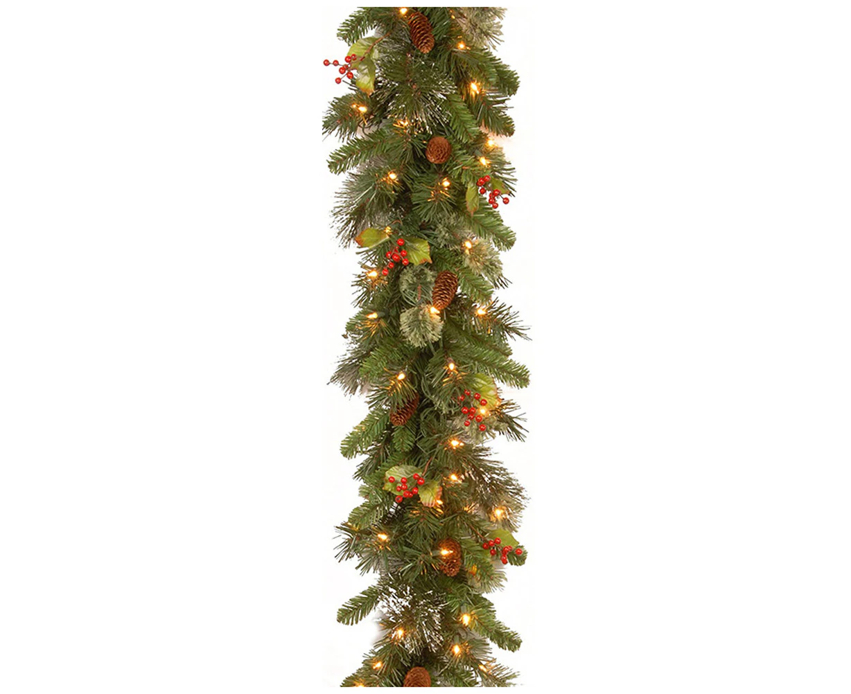 2.7m Christmas Rattan Garland with 50 Led Lights Artificial Christmas Garland Decorations for Xmas Tree Fireplaces Stairs Door Garden Yard