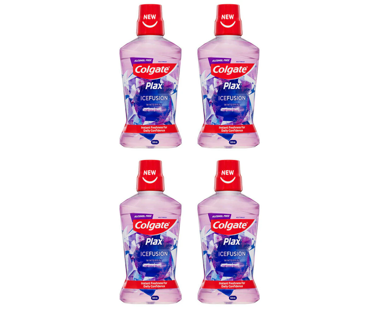 4x Colgate 500ml Plax IceFusion Wintermint Mouthwash Alcohol Free Oral Care