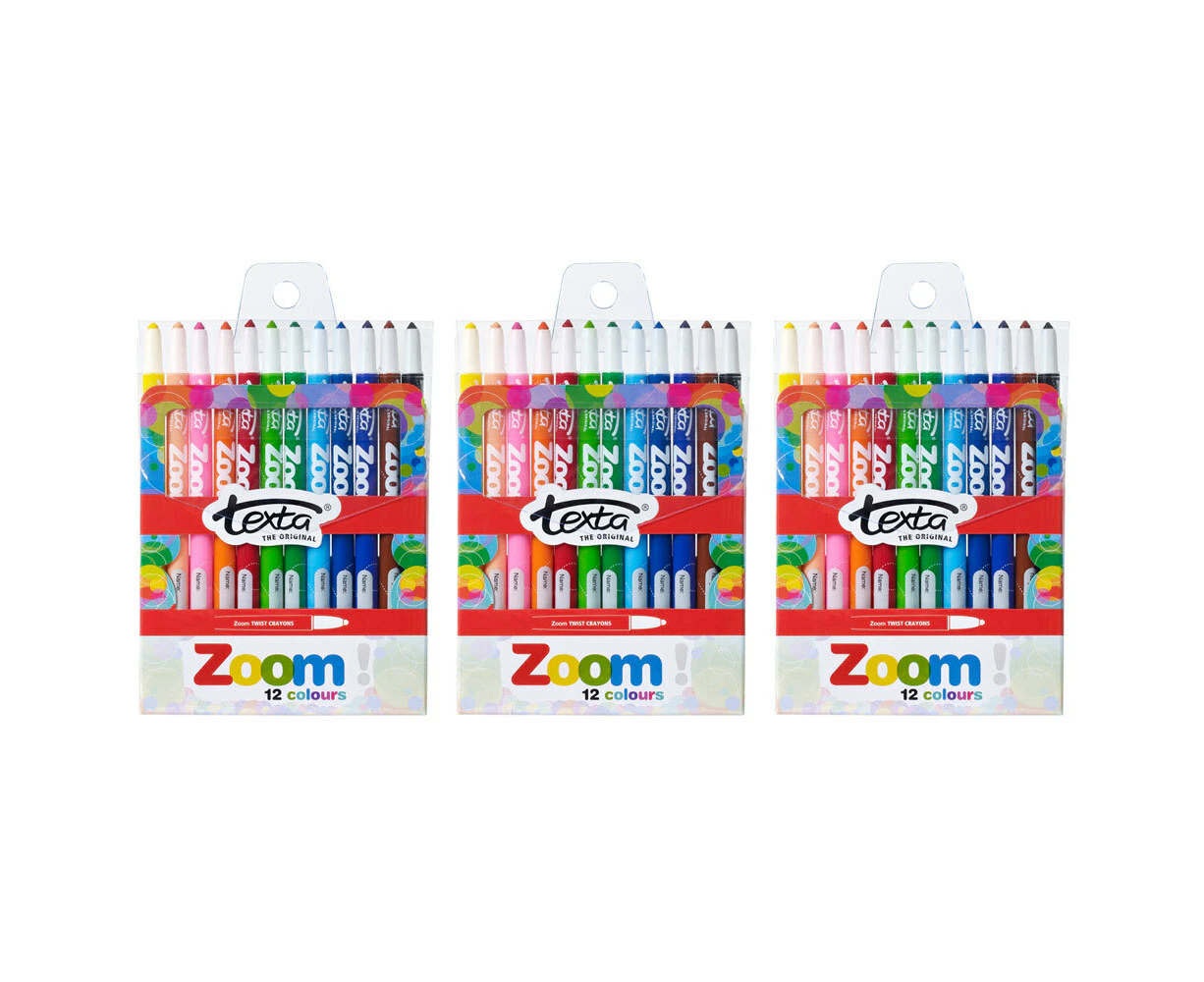 3x 12pc Texta The Original Zoom Non Toxic Twist Crayons Colouring/Drawing Kids