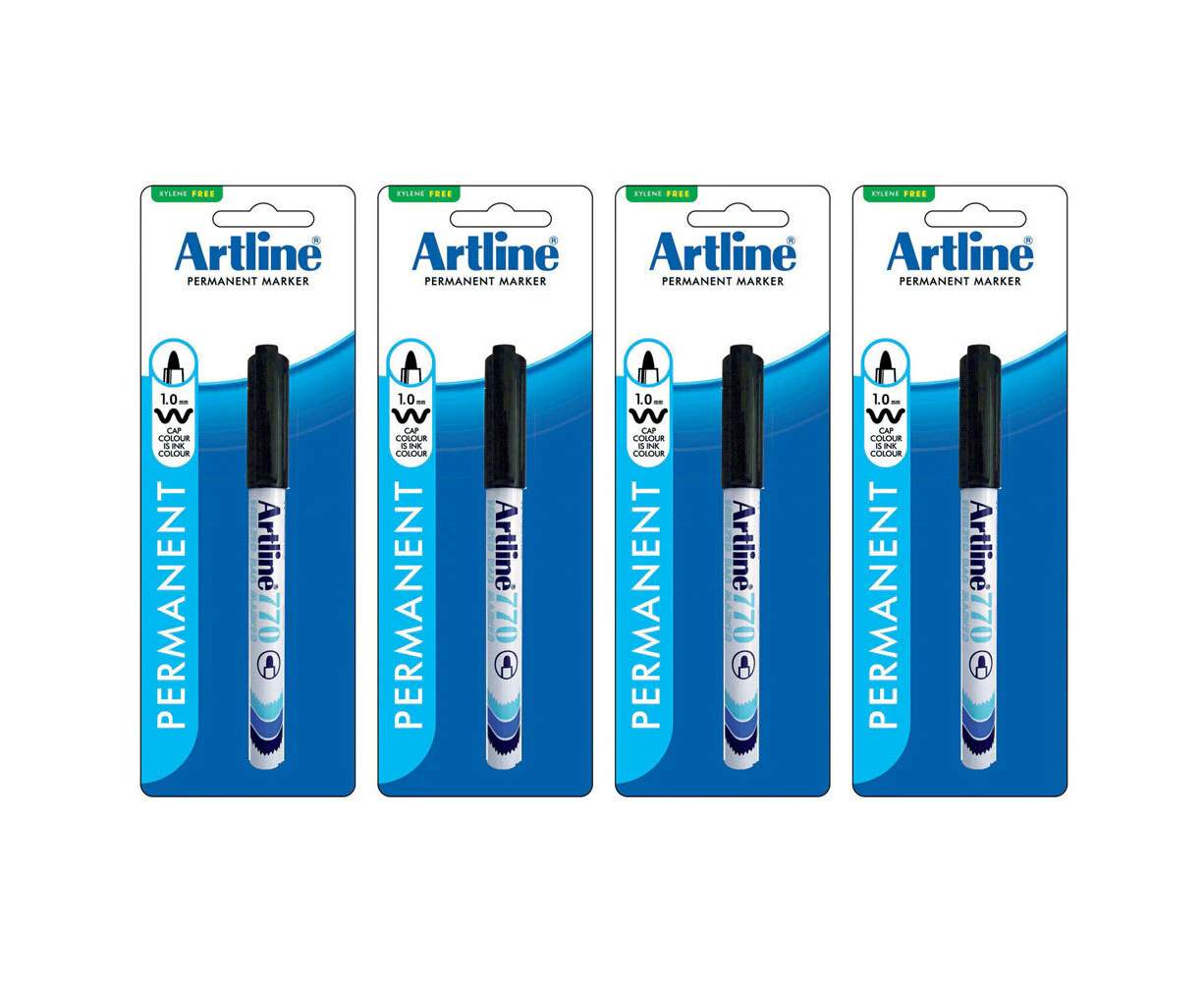 4PK Artline 1.0mm Bullet Nib Freezer Bag Marker Pen Plastic Food/Container Black