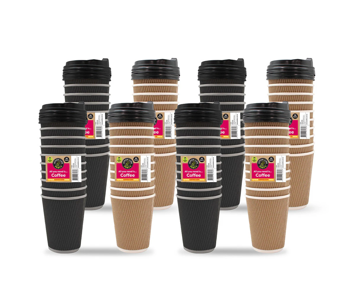 80PK Lemon & Lime 340ml Double Wall Disposable Coffee Cups BPA free Asst. Colour