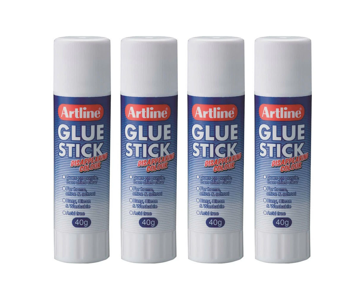 4x Artline Purple Disappearing 40g Glue Stick Adhesive School/Paste Purple/Clear