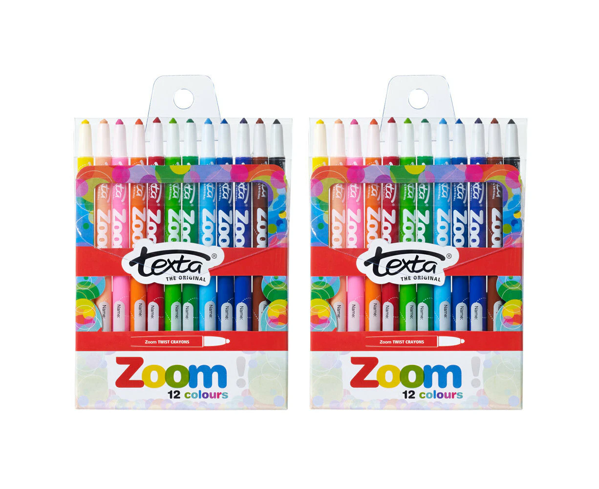 2x 12pc Texta The Original Zoom Non Toxic Twist Crayons Colouring/Drawing Kids