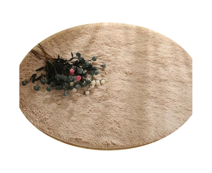 Brown Fluffy Faux Fur Round Rug Kids Room Plush Shaggy Rugs - Dark Brown