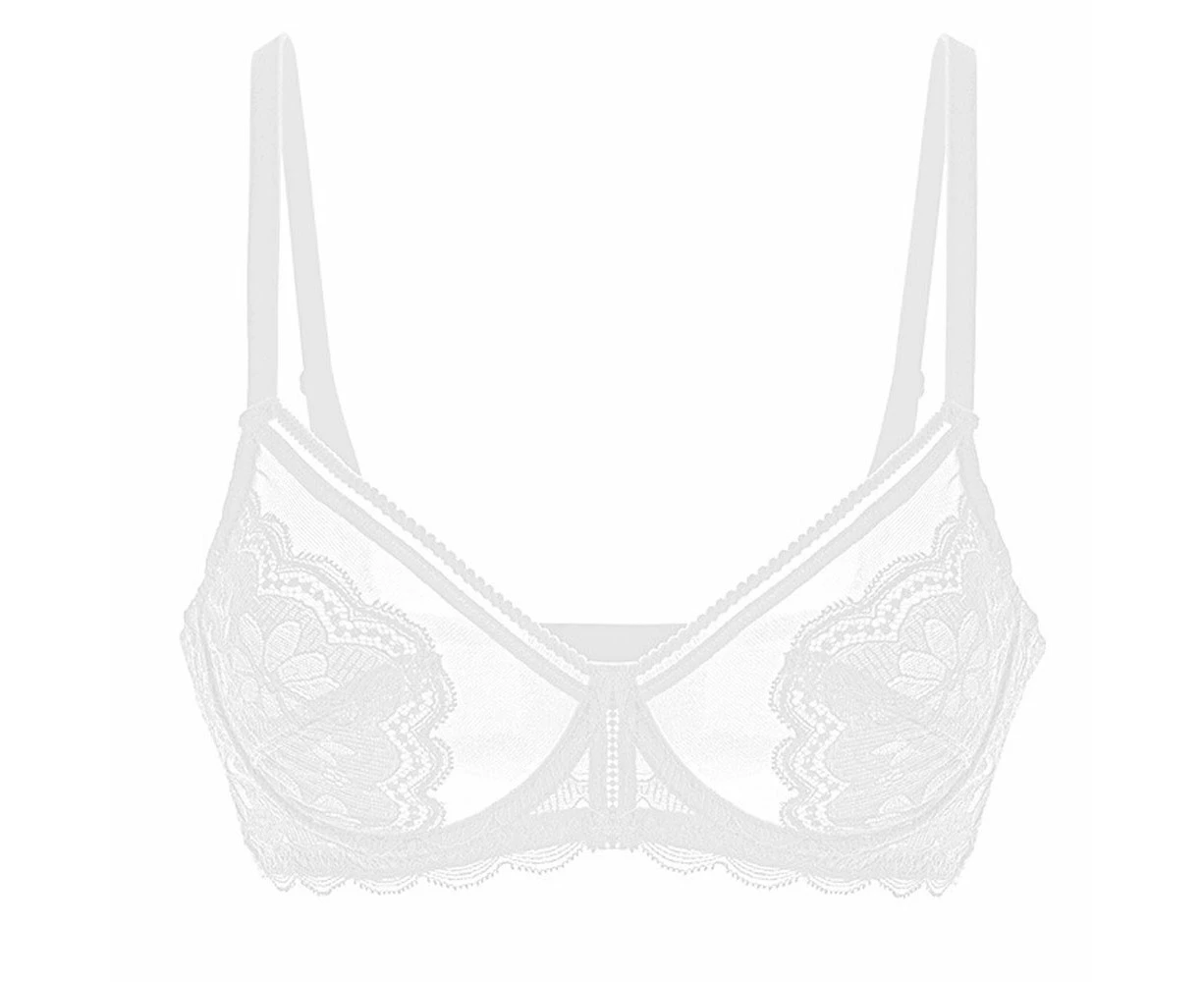 Women's Bra Full Coverage Lace Plus Size Tight Bra Full Cup Unlined Underwear - White