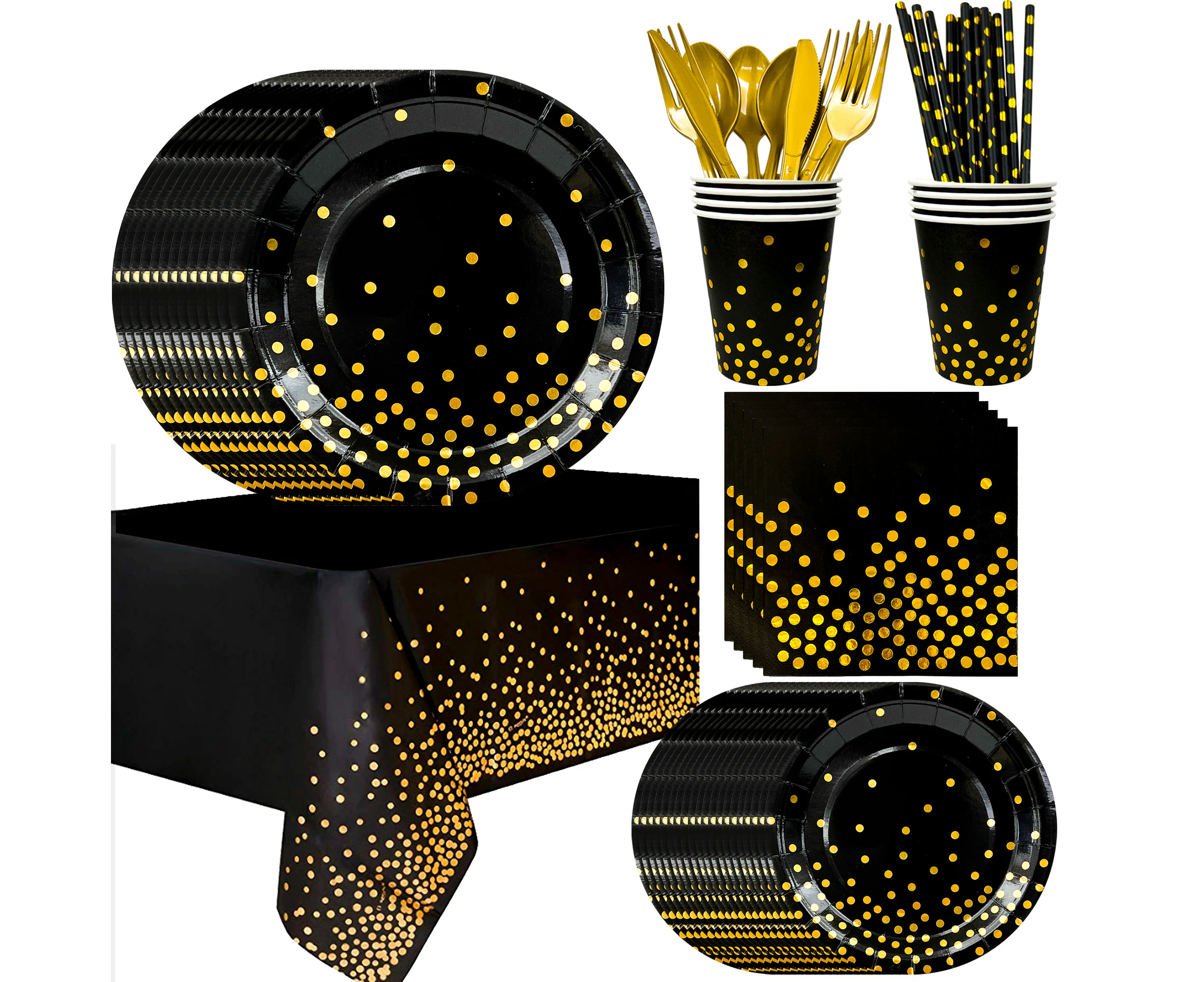 193pcs Black and Gold Party Supplies Tableware,  Party Tableware Black and Gold,for Baby Shower Graduation Birthdays etc