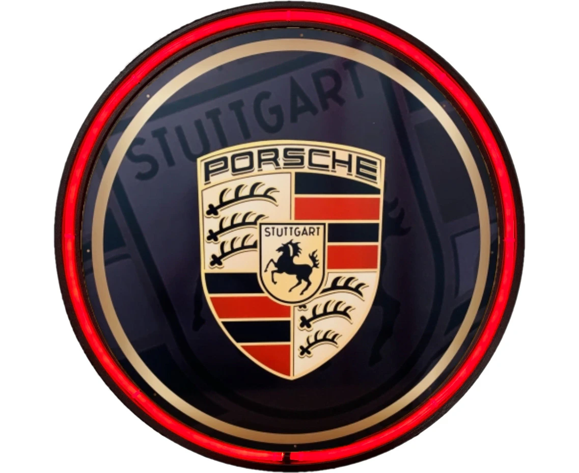 LARGE Porsche Bar Garage Wall Light Sign RED Neon