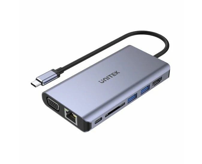 UNITEK 8-in-1 Multi-Port Hub with USB-C Connector. Supports PD100W & Includes 2x