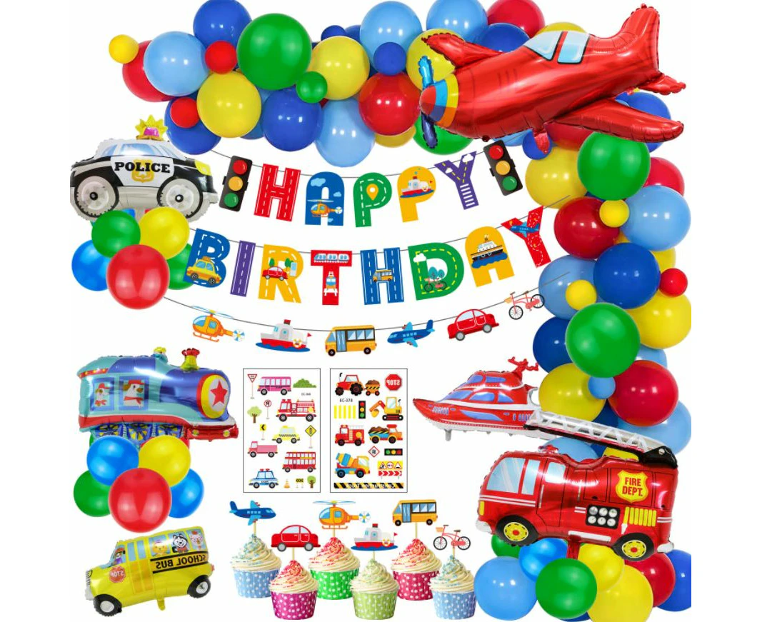 Transportation Helium Foil Balloons Happy Birthday Set Kids Party Decorations