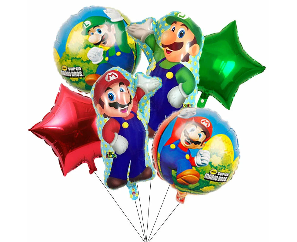 6PCS Super Mario Brothers & Luigi Foil Birthday Party Foil Balloons Decorations - Super Mario - A