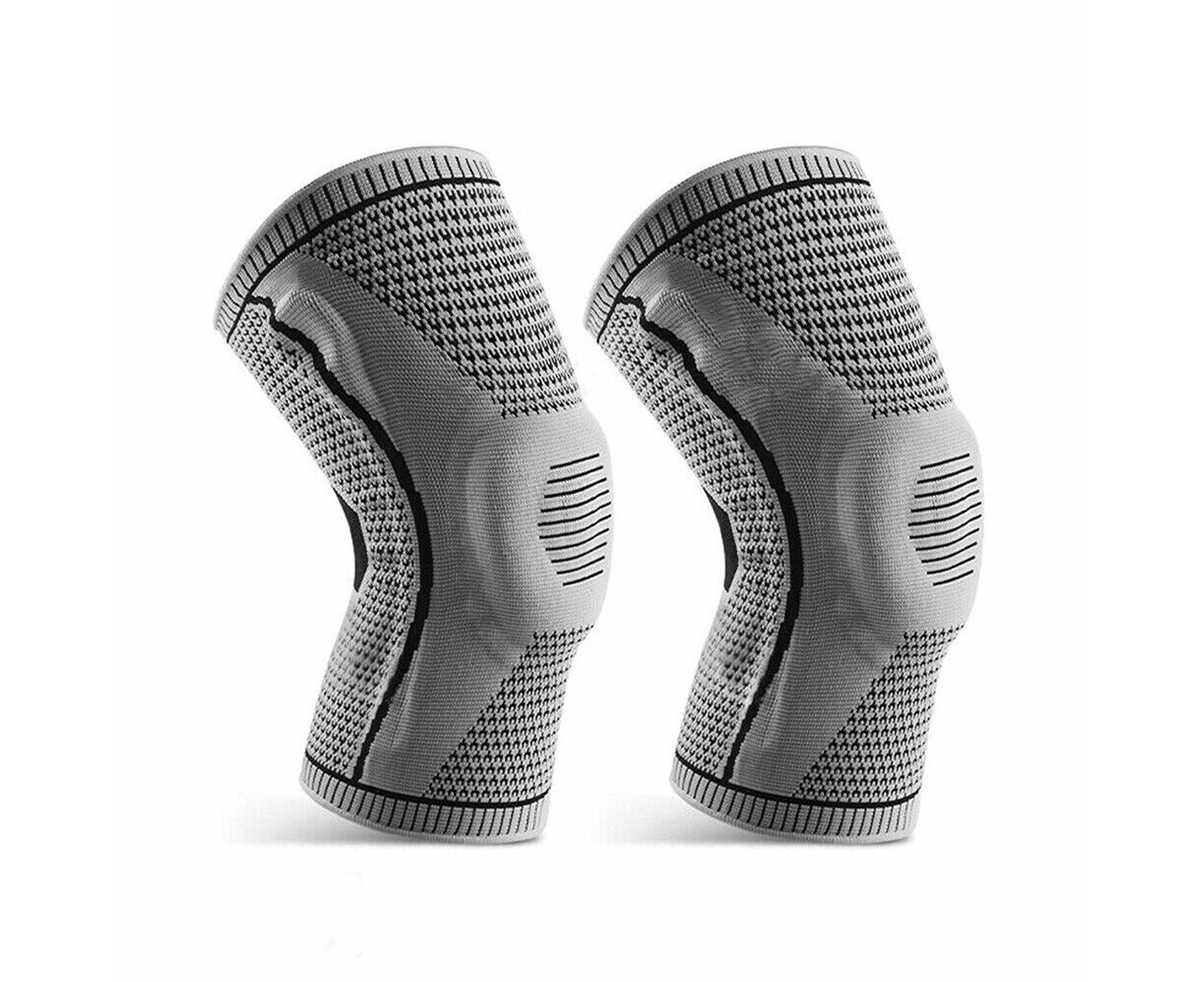 Grey Knee Brace Compression Sleeve Sports Silicone Support