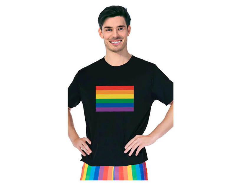 Adult Rainbow Flag T Shirt Top Tee Gay Pride LGBTQ - Black - One Size